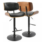 Tabouret de bar réglable pivotant mi-siècle LumiSource Lombardi – Similicuir capitonné, Noyer et Noir