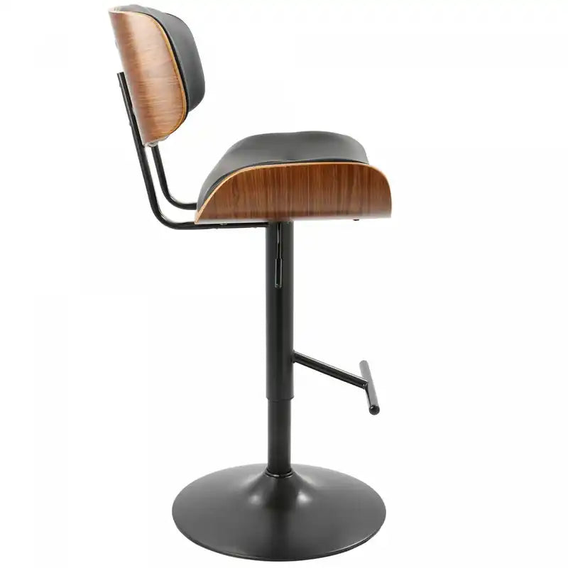 Tabouret de bar réglable pivotant mi-siècle LumiSource Lombardi – Similicuir capitonné, Noyer et Noir