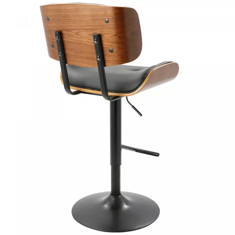 Tabouret de bar réglable pivotant mi-siècle LumiSource Lombardi – Similicuir capitonné, Noyer et Noir