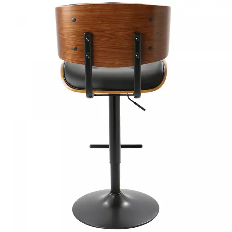 Tabouret de bar réglable pivotant mi-siècle LumiSource Lombardi – Similicuir capitonné, Noyer et Noir