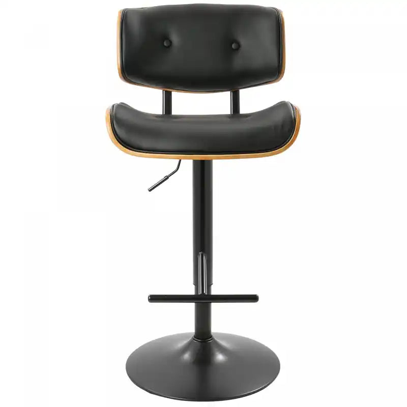 Tabouret de bar réglable pivotant mi-siècle LumiSource Lombardi – Similicuir capitonné, Noyer et Noir