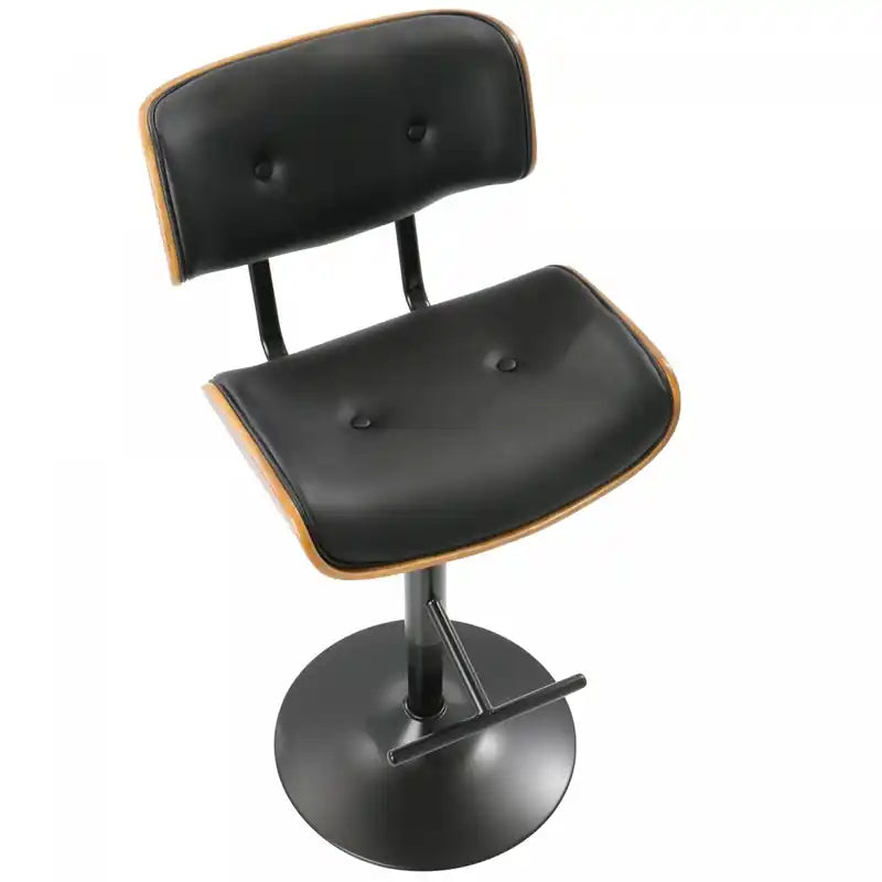 Tabouret de bar réglable pivotant mi-siècle LumiSource Lombardi – Similicuir capitonné, Noyer et Noir