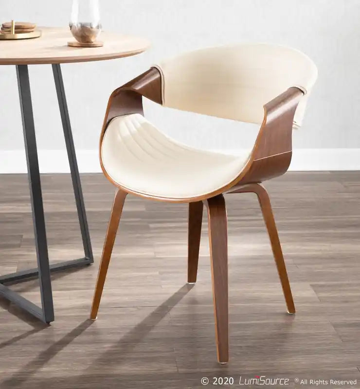 Chaise d'appoint de salle à manger moderne du milieu du siècle en similicuir LumiSource Symphony - Noyer/Crème