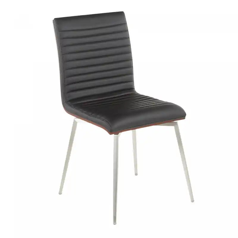 Chaise de salle à manger et d'appoint pivotante contemporaine LumiSource Mason – Similicuir capitonné noir, pieds en acier inoxydable