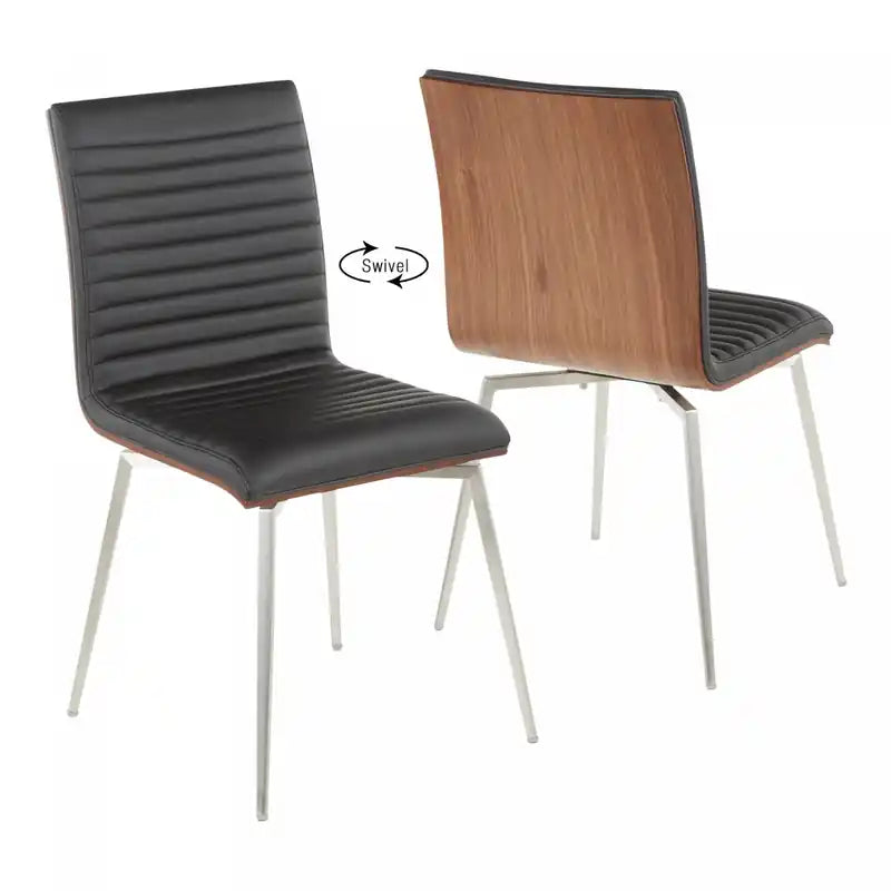 Chaise de salle à manger et d'appoint pivotante contemporaine LumiSource Mason – Similicuir capitonné noir, pieds en acier inoxydable