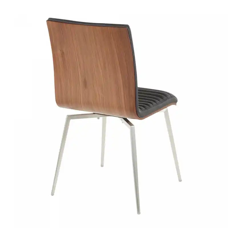 Chaise de salle à manger et d'appoint pivotante contemporaine LumiSource Mason – Similicuir capitonné noir, pieds en acier inoxydable
