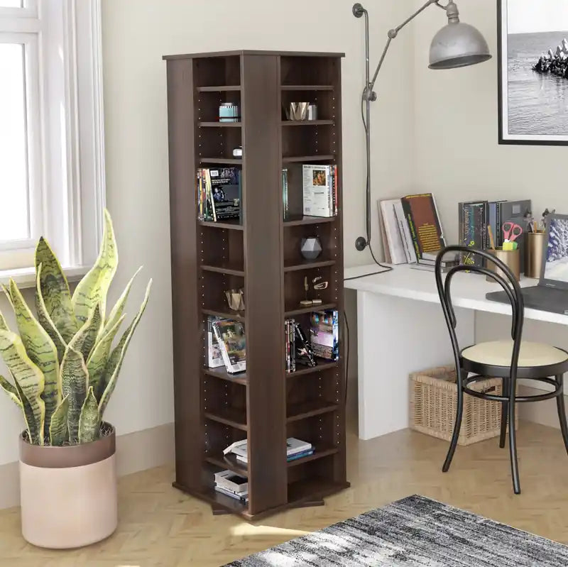 Tour de rangement rotative 4 faces pour CD et médias de 165 cm avec 36 étagères réglables – Peut contenir plus de 1000 CD, Garantie de 5 ans