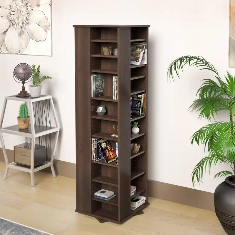 Tour de rangement rotative 4 faces pour CD et médias de 165 cm avec 36 étagères réglables – Peut contenir plus de 1000 CD, Garantie de 5 ans