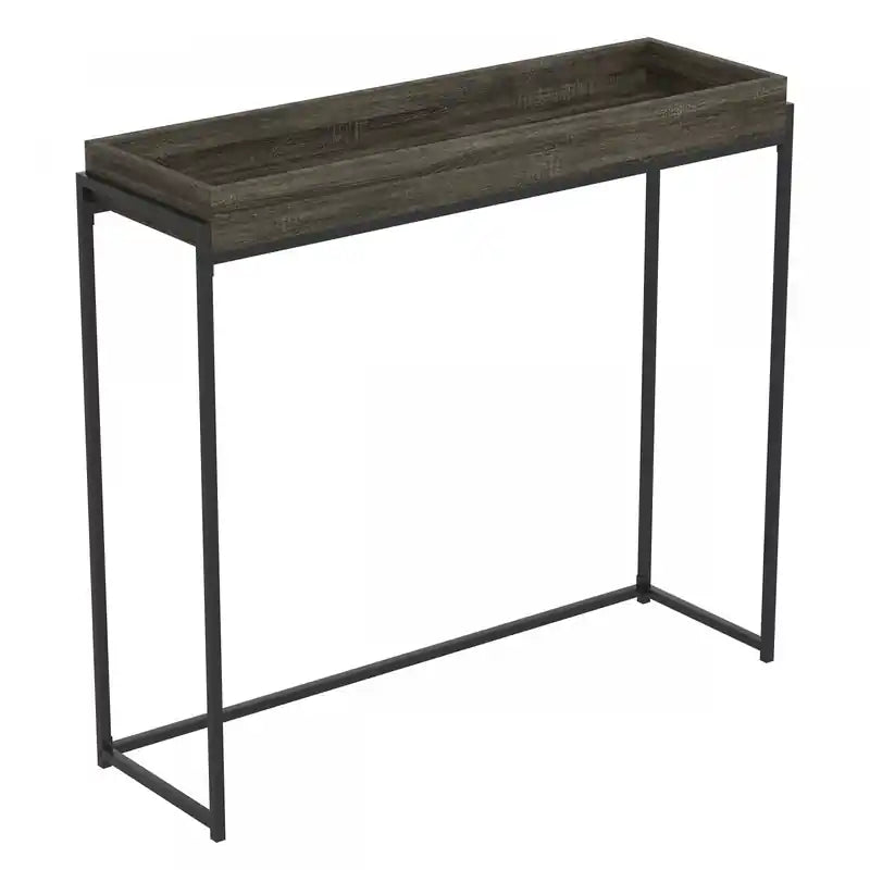 40 Modern Console Table With Sunkey Tray - Dark Grey With Black Metal