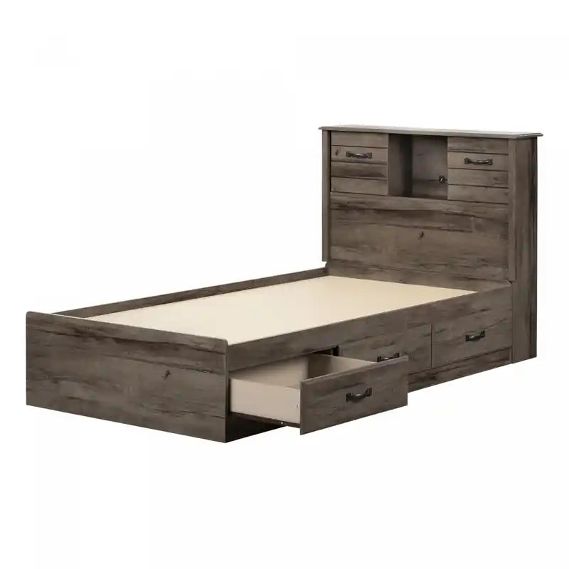 Ulysses Storage Bed And Bookcase Headboard Set Fall Oak - South Shore Twin Bed