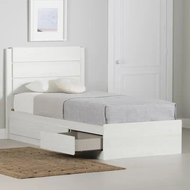 Lit Arlen Mates avec 3 tiroirs et tête de lit – Pin blanc