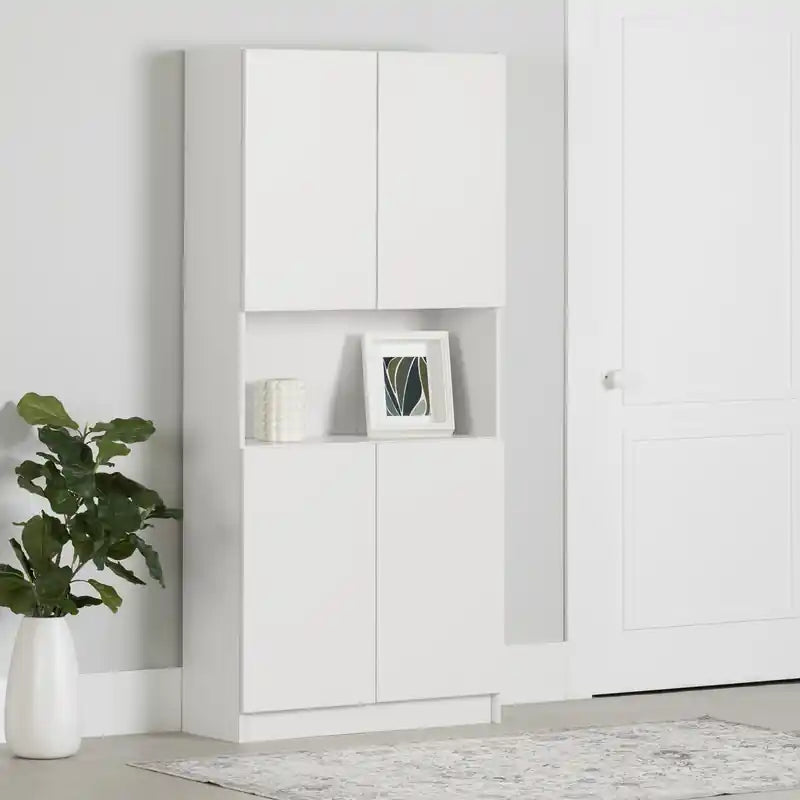 Bibliothèque 4 portes avec rangement ouvert Liora - Blanc pur