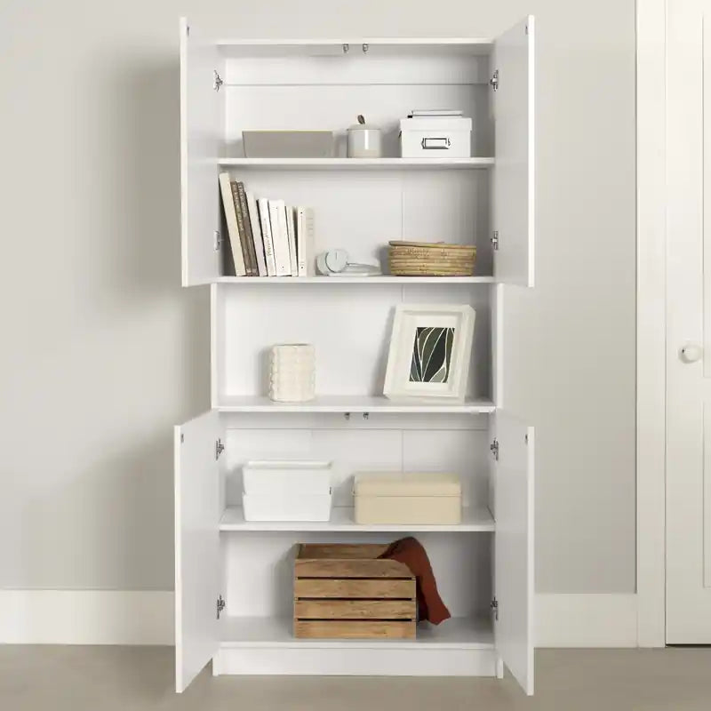 Bibliothèque 4 portes avec rangement ouvert Liora - Blanc pur