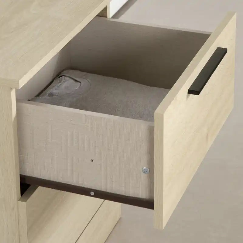 Table de chevet Step One Essential 2 tiroirs avec poignées fines – Chêne blanchi, style minimaliste contemporain