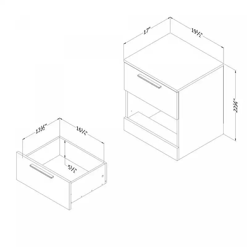 Table de chevet Step One Essential 2 tiroirs avec poignées fines – Chêne blanchi, style minimaliste contemporain