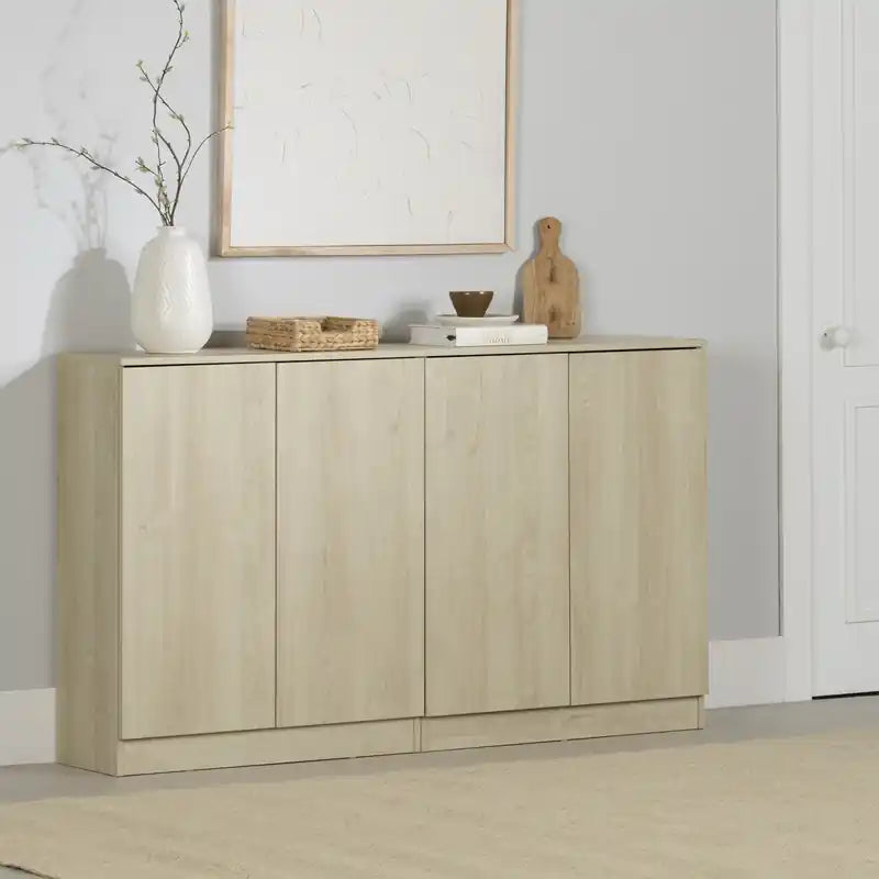 Lot de 2 buffets de salle à manger contemporains avec portes à ouverture par pression et étagères réglables – Chêne blanchi