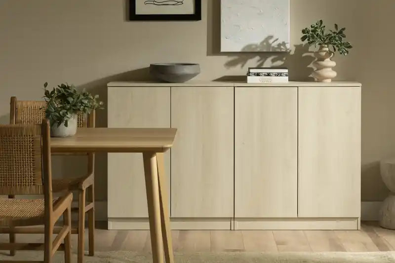 Lot de 2 buffets de salle à manger contemporains avec portes à ouverture par pression et étagères réglables – Chêne blanchi