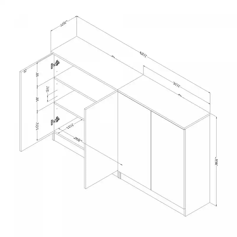 Lot de 2 buffets de salle à manger contemporains avec portes à ouverture par pression et étagères réglables – Chêne blanchi