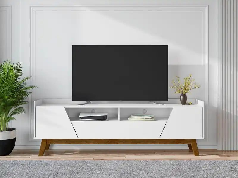Meuble TV Manhattan Comfort Marcus Mid-Century Modern 180 cm avec pieds en bois massif