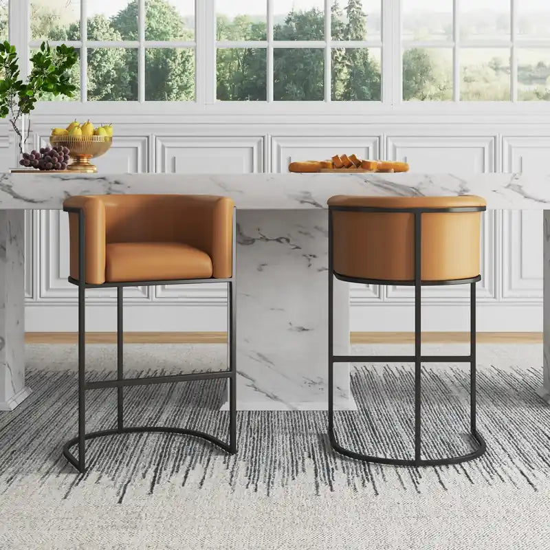 Tabouret de bar en métal Cosmopolitan 37.8 Manhattan Comfort - Camel et Noir