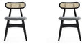 Manhattan Comfort Set of 2 Colbert Grey Upholstered Dining Chairs - Black & Cane