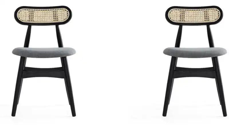 Manhattan Comfort Set of 2 Colbert Grey Upholstered Dining Chairs - Black & Cane