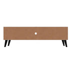 Meuble TV Moderne Milieu de Siècle 158 cm de large, 4 compartiments, Blanc et Noyer