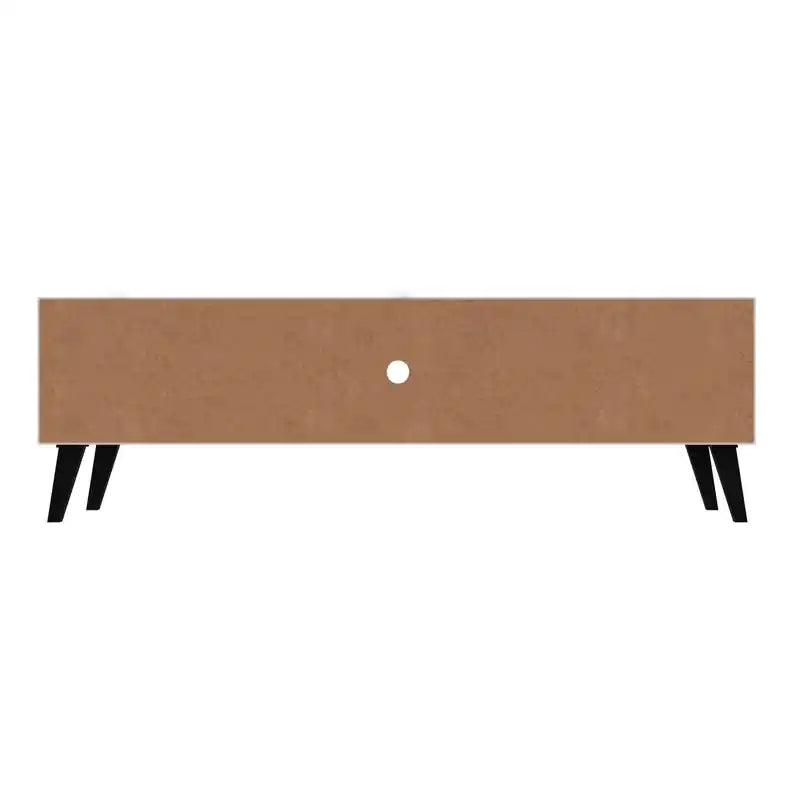 Meuble TV Moderne Milieu de Siècle 158 cm de large, 4 compartiments, Blanc et Noyer