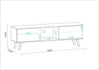 Meuble TV Moderne Milieu de Siècle 158 cm de large, 4 compartiments, Blanc et Noyer