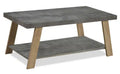 Kelly 43.3 Modern Coffee Table with Shelf - Grey Stone Top with Light Wood Legs