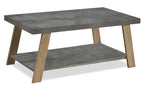 Kelly 43.3 Modern Coffee Table with Shelf - Grey Stone Top with Light Wood Legs