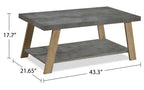 Table basse moderne de 110 cm avec plateau aspect pierre grise et étagère inférieure ouverte – Pieds en bois clair
