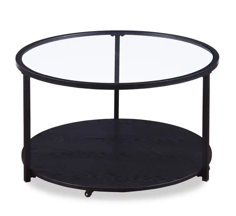 Kendal 31.5 Modern Round Glass Top Coffee Table with Casters