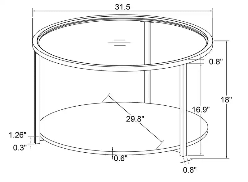 Table basse moderne ronde Kendal de 31,5 po avec plateau en verre et roulettes