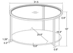 Table basse moderne ronde Kendal de 31,5 po avec plateau en verre et roulettes