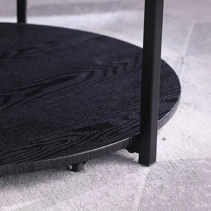 Table basse moderne ronde Kendal de 31,5 po avec plateau en verre et roulettes
