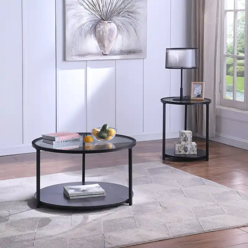 Table basse moderne ronde Kendal de 31,5 po avec plateau en verre et roulettes