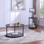 Table basse moderne ronde Kendal de 31,5 po avec plateau en verre et roulettes