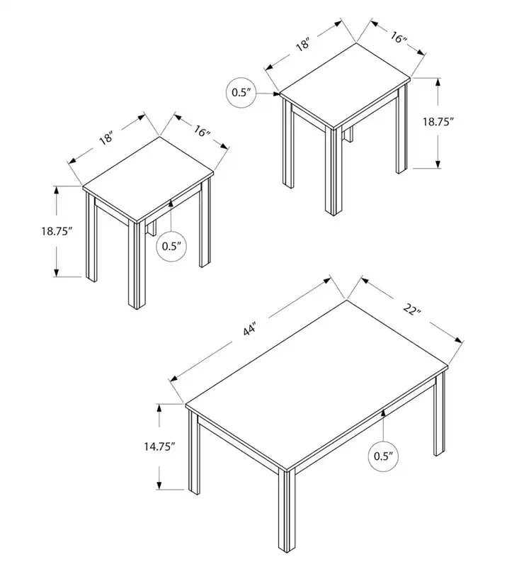 Kiana 44 Lot de 3 tables basses + 2 tables d'appoint Modernes