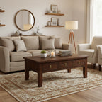 Konagrove 48 Rustic Coffee Table with Storage and Casters - Dark Brown Wood