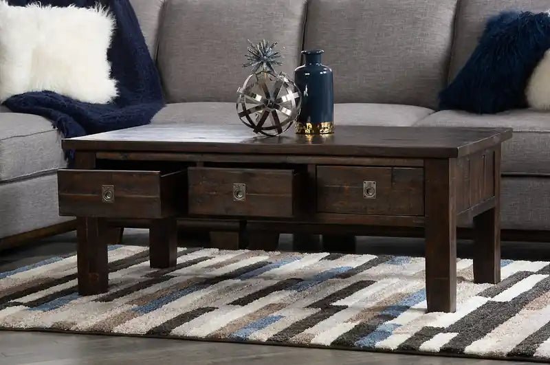 Table basse rustique Konagrove 48 avec rangement et roulettes - Bois marron foncé