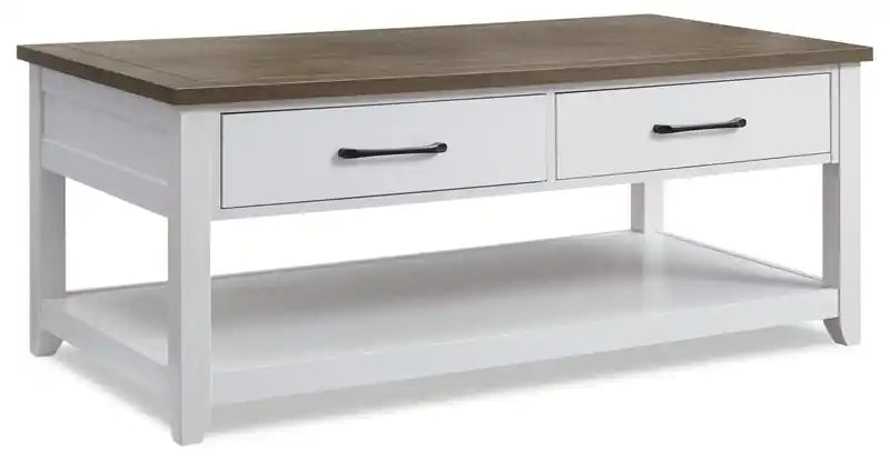 Kort & Co. Logan 23.25 Traditional Coffee Table with Storage and Shelf - White and Walnut Oak