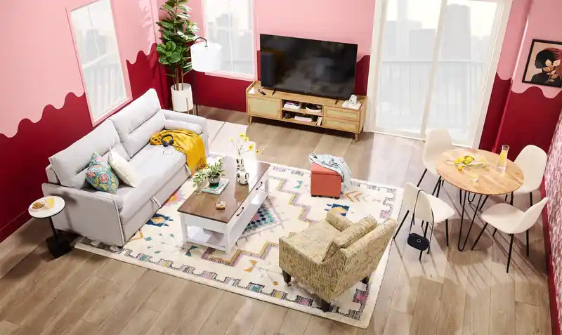 Table basse traditionnelle de 23,25" avec tiroirs de rangement et étagère – Blanc et chêne noyer