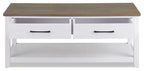Table basse traditionnelle de 23,25" avec tiroirs de rangement et étagère – Blanc et chêne noyer