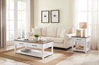 Table basse traditionnelle de 23,25" avec tiroirs de rangement et étagère – Blanc et chêne noyer