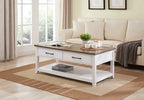 Table basse traditionnelle de 23,25" avec tiroirs de rangement et étagère – Blanc et chêne noyer