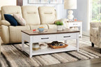 Table basse traditionnelle de 23,25" avec tiroirs de rangement et étagère – Blanc et chêne noyer