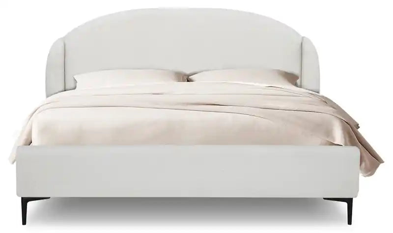 Lit capitonné Luna avec tête de lit à oreilles en tissu blanc