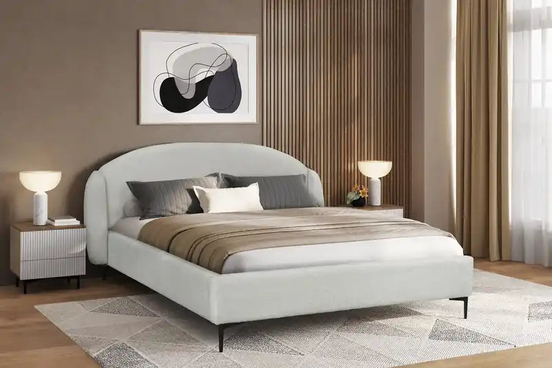 Lit capitonné Luna avec tête de lit à oreilles en tissu blanc