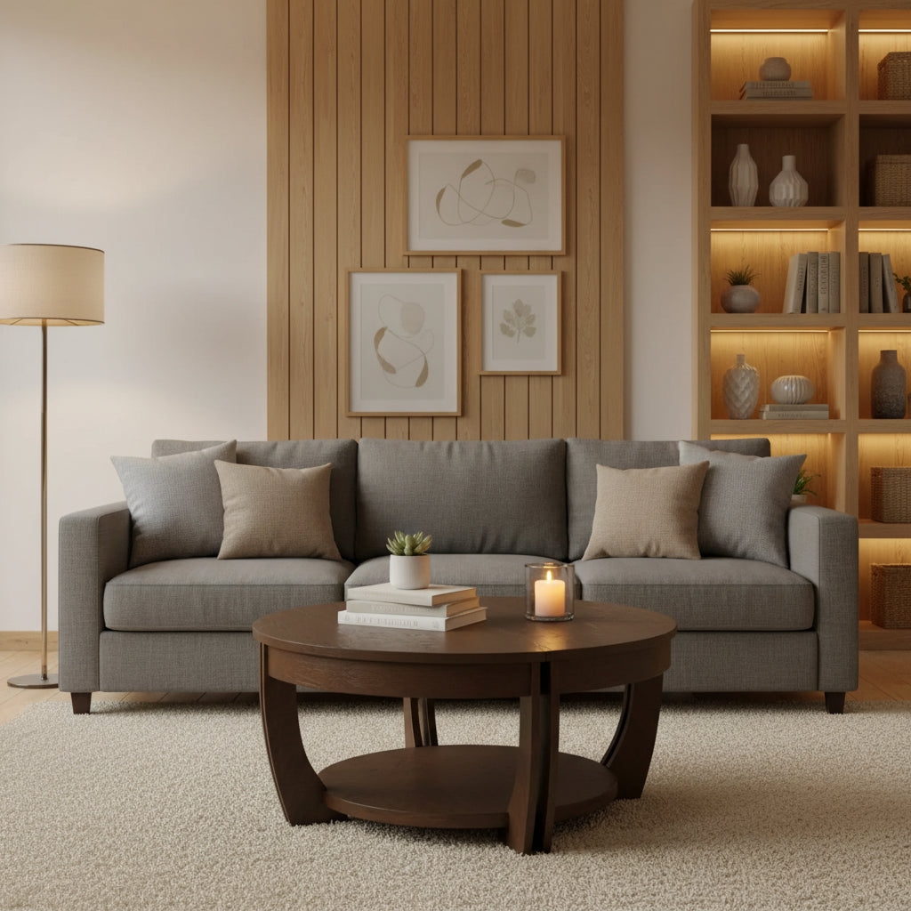 Lyndale 38 Traditional Round Lift Top Coffee Table with Storage and Shelf - Brown Pine